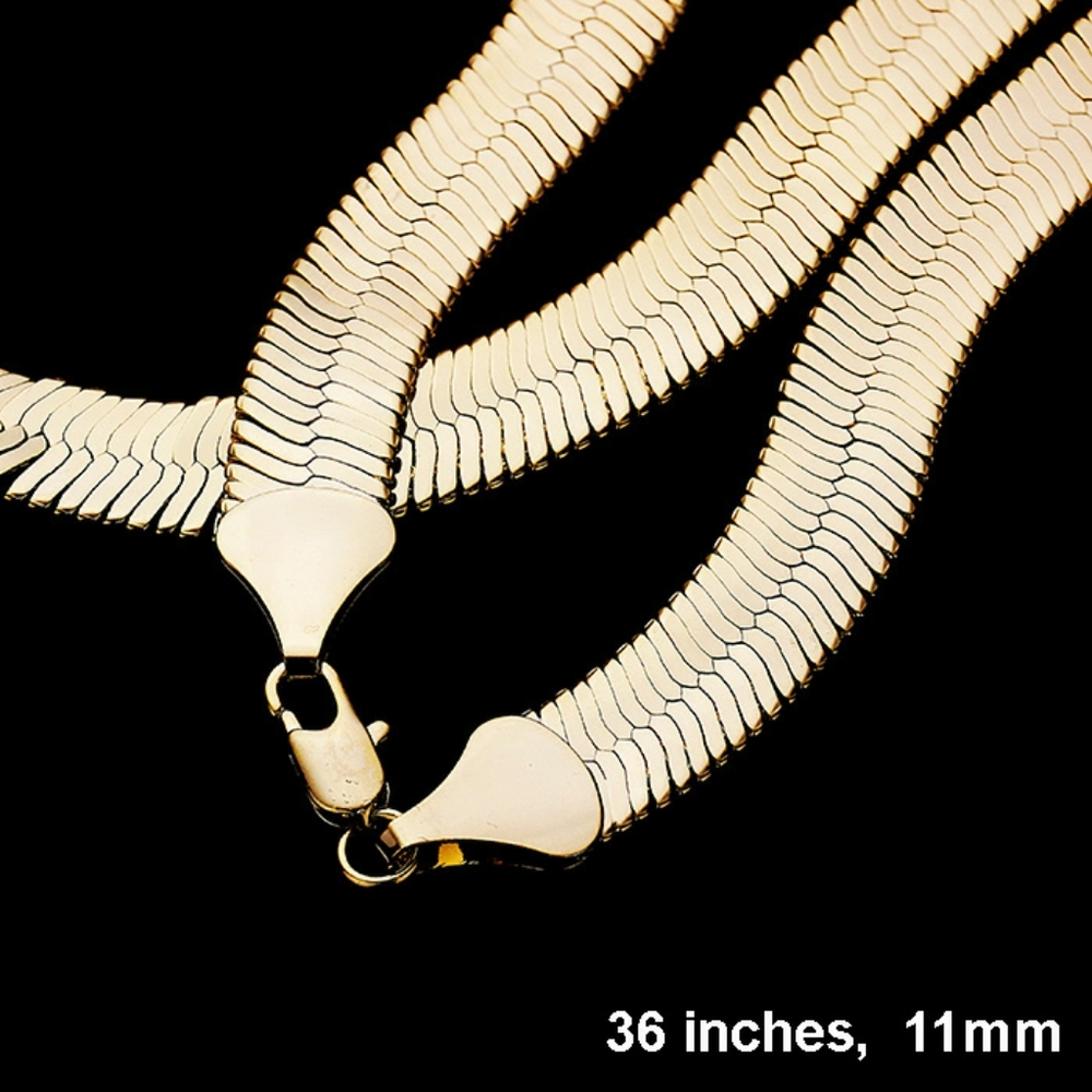 Simple Gold Metal Link Herringbone Necklace Chain - Picture 2 of 2